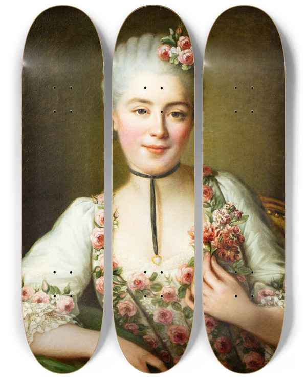 Triptych art skateboard deck of Franoishubert Drouais Portrait Of A Lady Said To Be Mademoiselle Dor by Francois Hubert Drouais (1727-1775)