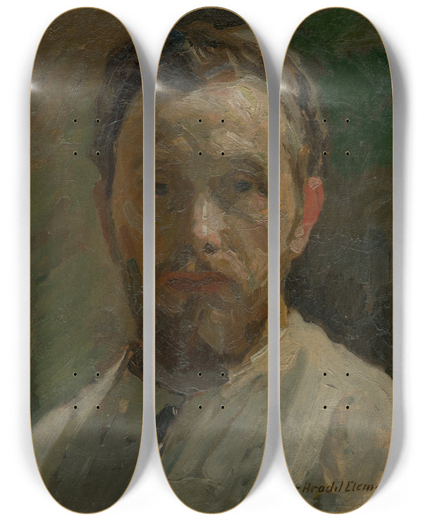 Triptych art skateboard deck of Elemr Halszhradil Self Portrait_1 by Elemir Halasz Hradil (1873-1948)