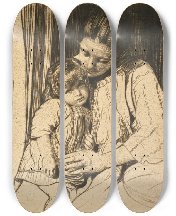 Triptych art skateboard deck of William Leehankey Ninette by William Lee-Hankey (1869-1952)