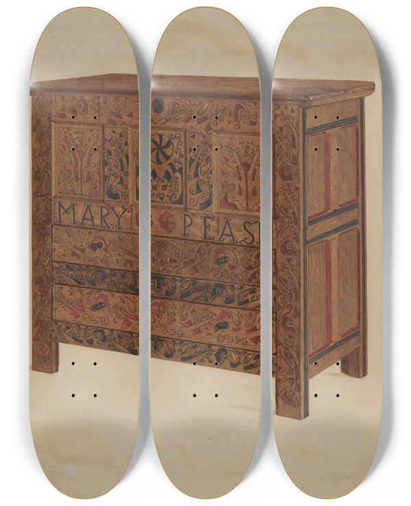 Triptych art skateboard deck of Lawrence Foster Hadley Chest by Lawrence Foster