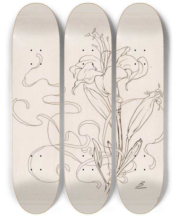 Triptych art skateboard deck of Flix Bracquemond Assiette Lis by Felix Bracquemond (1833-1914)