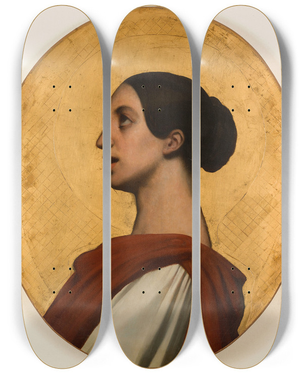 Triptych art skateboard deck of Ary Scheffer Portrait De Pauline Viardot En Sainte Ccile by Ary Scheffer (1795-1858)