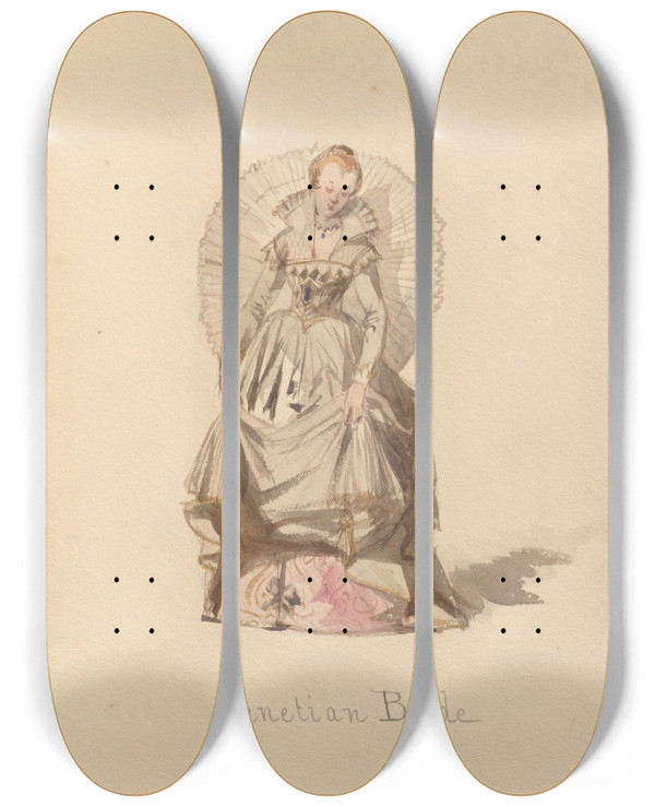 Triptych art skateboard deck of John Richard Coke Smyth Sketches Of Costume Pl002 by John Richard Coke Smyth (1808-1882)