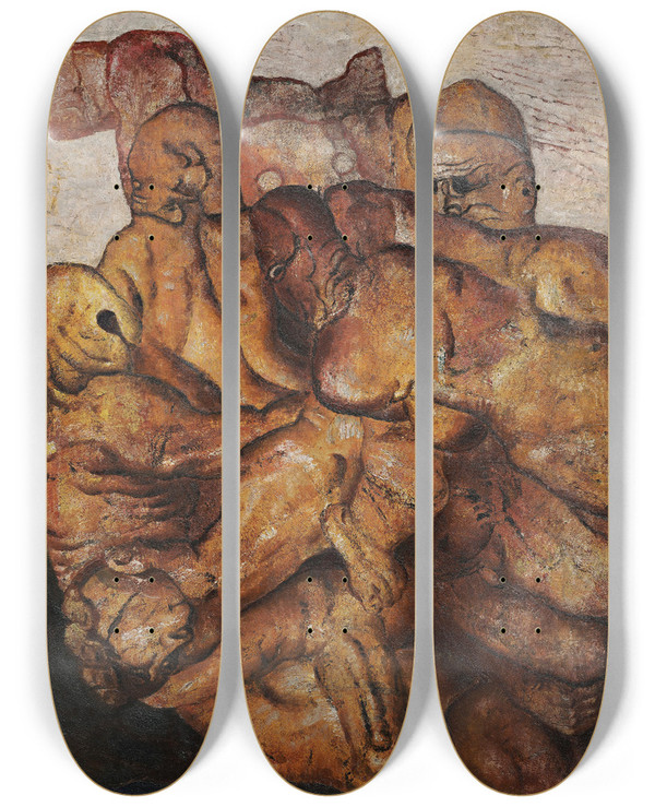 Triptych art skateboard deck of Frits Van Den Berghe De Bevrijding The Liberation by Frits van den Berghe (1883-1939)