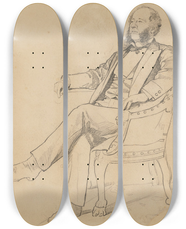 Triptych art skateboard deck of Eastman Johnson William Henry Vanderbilt by Eastman Johnson (1824-1906)