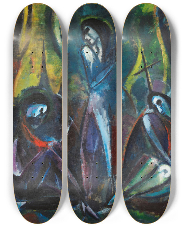 Triptych art skateboard deck of Hermann Stenner Auferstehung by Hermann Stenner (1891-1914)