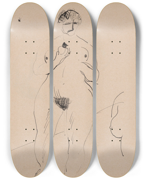 Triptych art skateboard deck of Cyprin Majernk Skicr_8 by Cyprian Majernik (1909-1945)