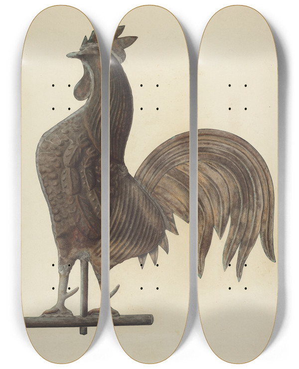 Triptych art skateboard deck of Selma Sandler Weather Vane Cock_2 by Selma Sandler