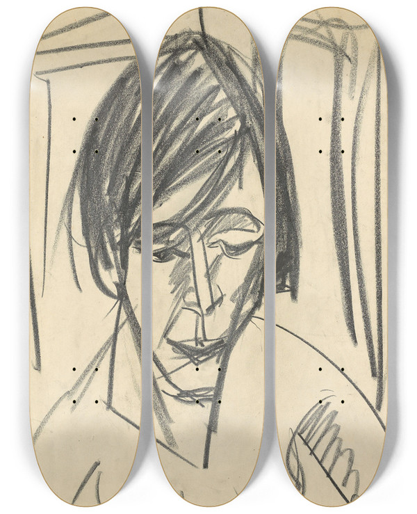 Triptych art skateboard deck of Ernst Ludwig Kirchner Frauenportrait Erna Schilling by Ernst Ludwig Kirchner (1880-1938)