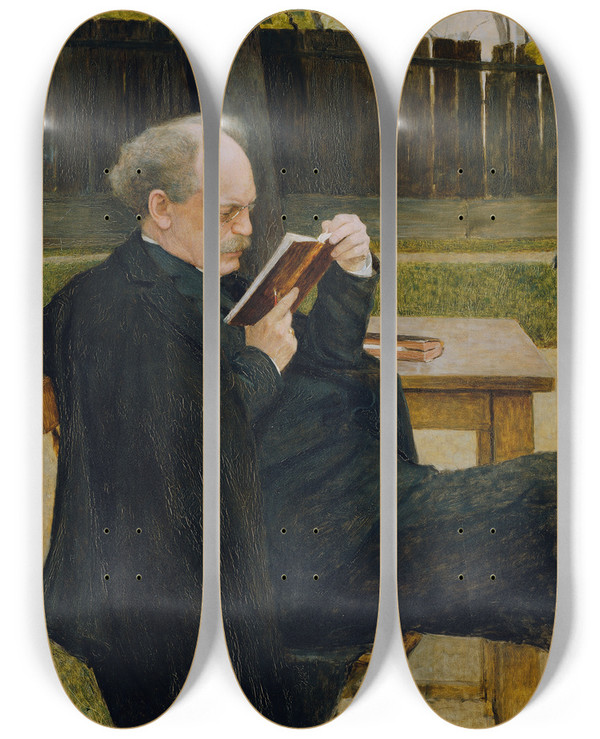 Triptych art skateboard deck of Emanuel Baschny Lesender Mann by Emanuel Baschny (1876-1932)