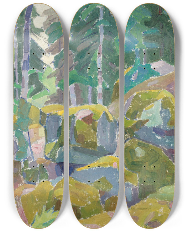 Triptych art skateboard deck of Alexander Konstantinovich Bogomazov Landscape With Trees by Alexander Konstantinovich Bogomazov (1880-1930)