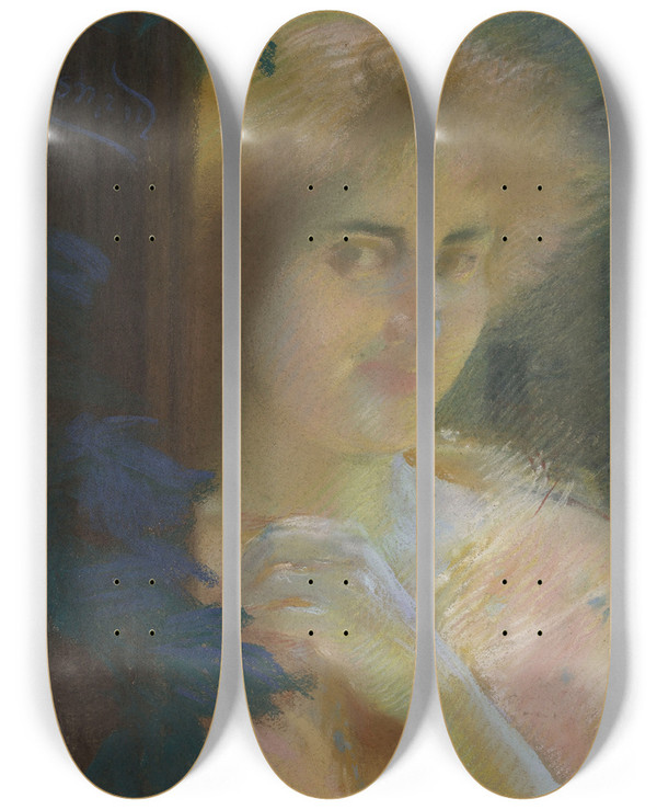 Triptych art skateboard deck of Albert Besnard Tte De Femme by Albert Besnard (1849-1934)