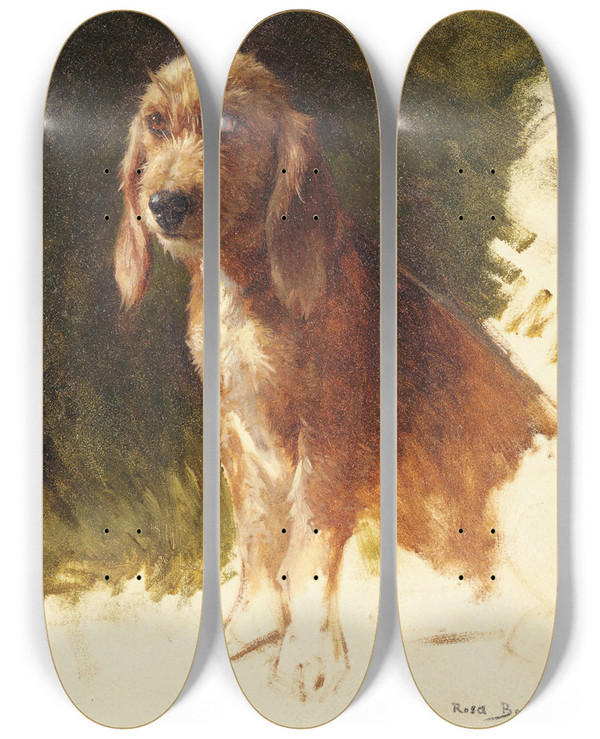 Triptych art skateboard deck of Rosa Bonheur Study Of A Dog by Rosa Bonheur (1822-1899)