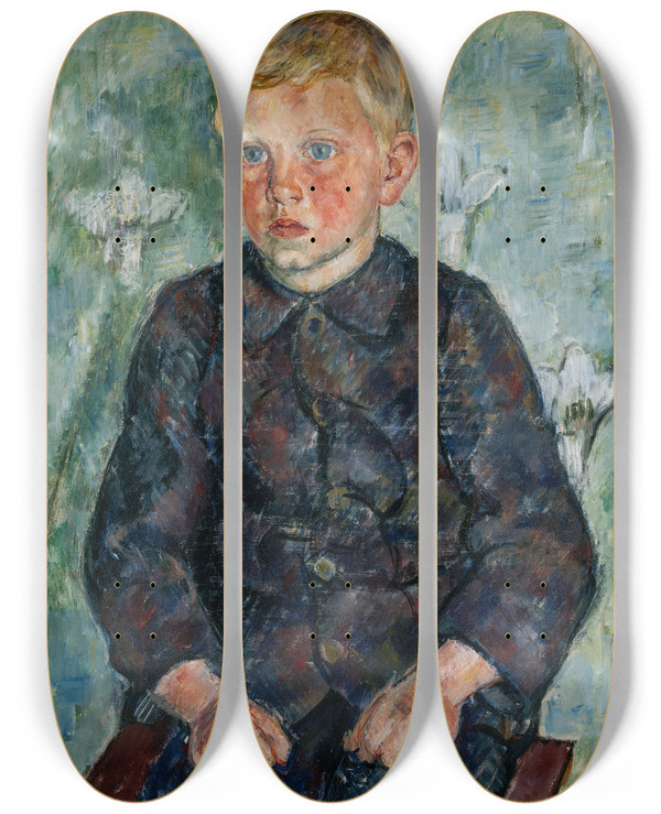 Triptych art skateboard deck of Birger Simonsson Portrait Of A Boy by Birger Simonsson (1883-1938)