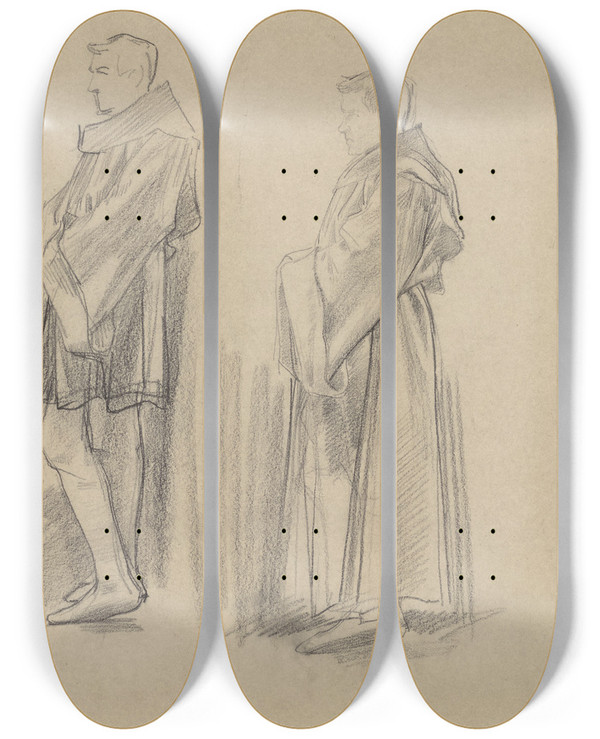 Triptych art skateboard deck of Antoon Derkinderen Voorstudie Voor De Eerste Bossche Wand Twee Studies Van Een Monnik by Antoon Derkinderen (1859-1925)
