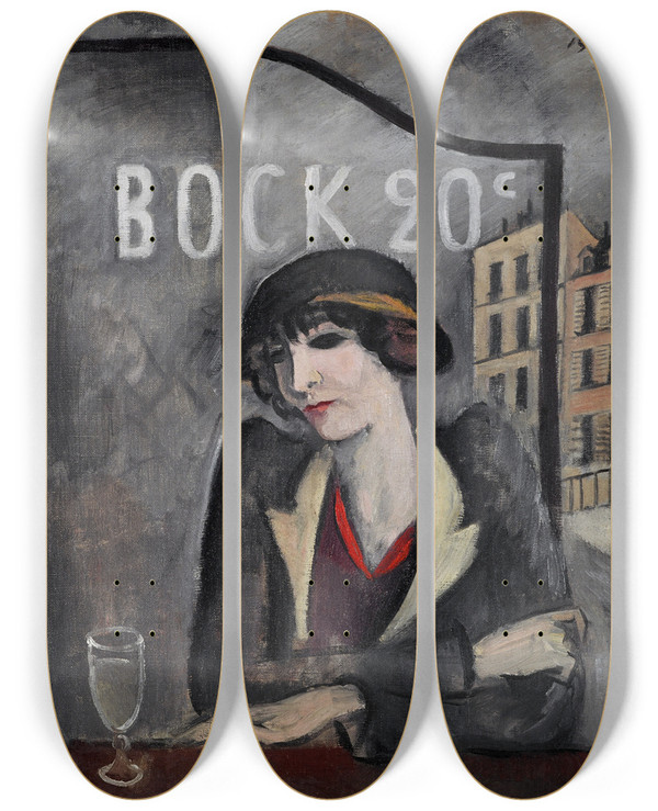 Triptych art skateboard deck of Jzeps Grosvalds In The Outskirts Of Paris by Jazeps Grosvalds (1891-1920)