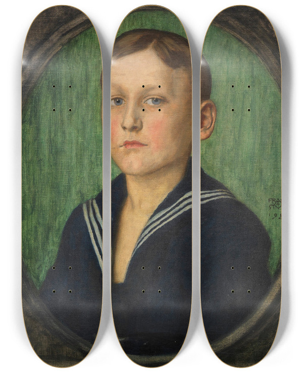 Triptych art skateboard deck of Franz Von Stuck Knabenbildnis Heinrich Butzer by Franz Von Stuck (1863-1928)