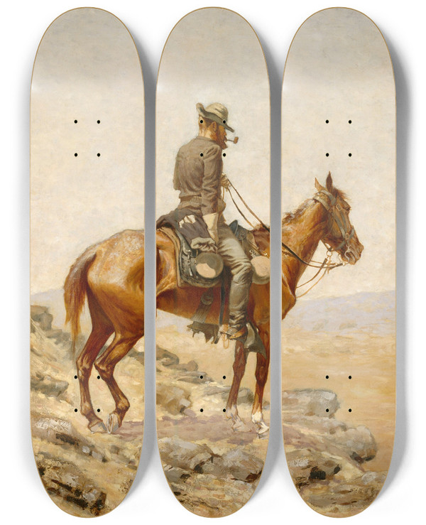 Triptych art skateboard deck of Frederic Remington The Lookout by Frederic Remington (1861-1909)