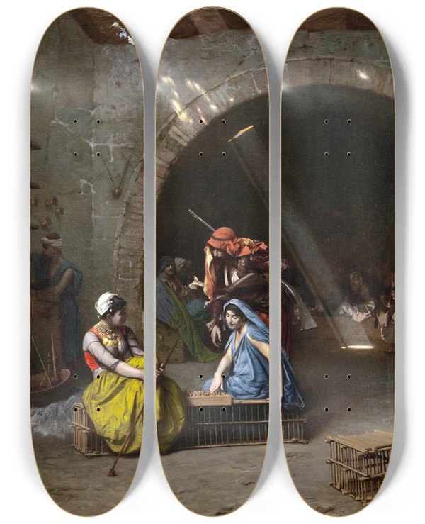 Triptych art skateboard deck of Jeanlon Grme Almehs Playing Draughts by Jean-Lon Grme (1824-1904)