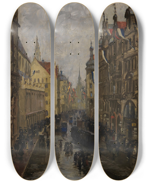 Triptych art skateboard deck of Charles Vetter Kaufingerstrae In Mnchen by Charles Vetter (1858-1936)
