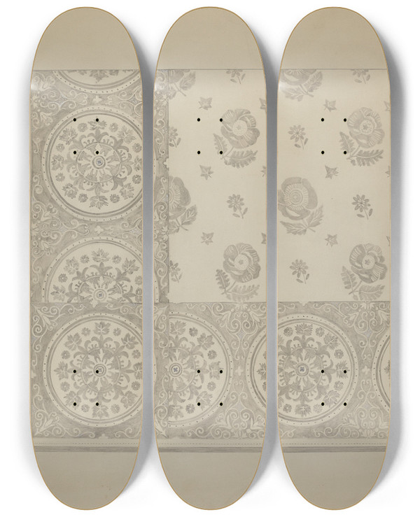 Triptych art skateboard deck of Katherine Hastings Linen Towel Flower Design by Katherine Hastings