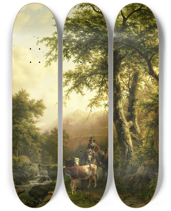 Triptych art skateboard deck of Barend Cornelis Koekkoek Italian Landscape by Barend Cornelis Koekkoek (1803-1862)
