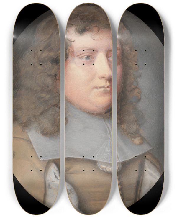 Triptych art skateboard deck of Samuel Cooper Portrait Of A Gentleman by Samuel Cooper