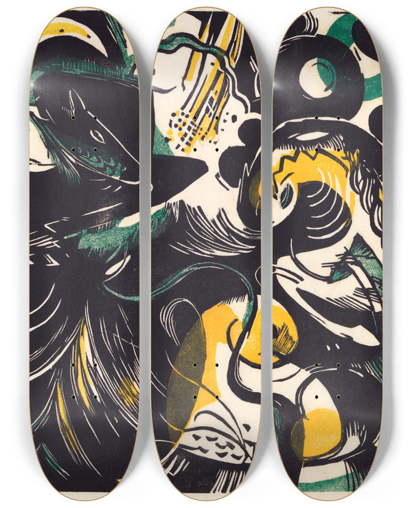 Triptych art skateboard deck of Franz Marc Schpfungsgeschichte Ii by Franz Marc (1880-1916)