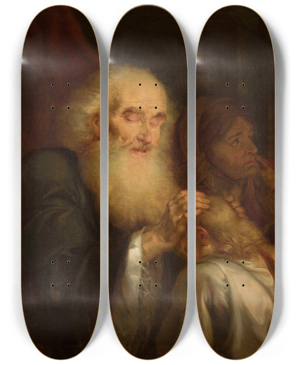 Triptych art skateboard deck of Rafa Hadziewicz Isaacs Blessing by Rafal Hadziewicz (1803-1886)