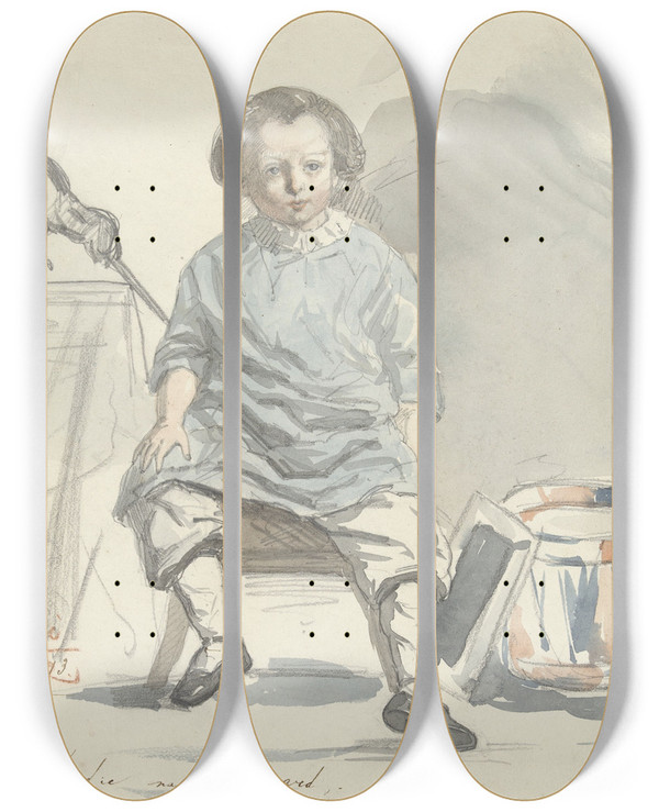 Triptych art skateboard deck of August Alleb Studie Naar Gerard by August Allebe (1838-1927)
