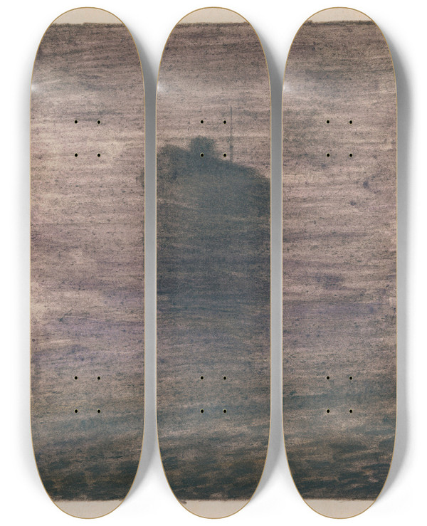 Triptych art skateboard deck of Karl Wiener Komposition Aus Pflaster Und Wiese Xxiv by Karl Wiener (1901-1949)