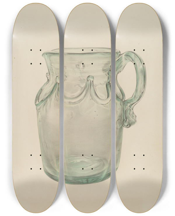 Triptych art skateboard deck of Elisabeth Fulda Glass Pitcher by Elisabeth Fulda