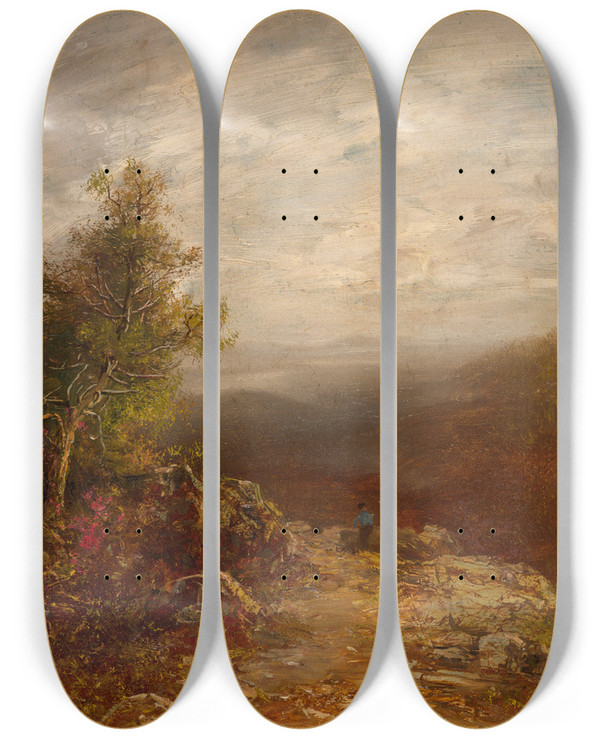 Triptych art skateboard deck of Ralph Albert Blakelock Above The Clouds by Ralph Albert Blakelock (1847-1919)