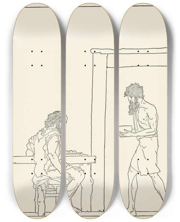 Triptych art skateboard deck of Padraic Colum The Childrens Homer Pl 47 by Padraic Colum (1881-1972)