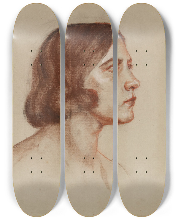 Triptych art skateboard deck of Anny Dollschein Damenbildnis_3 by Anny Dollschein (1893-1946)