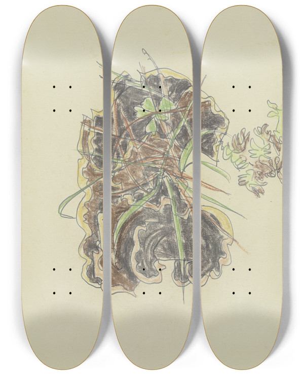 Triptych art skateboard deck of August Babberger Study Of Plants by August Babberger (1885-1936)