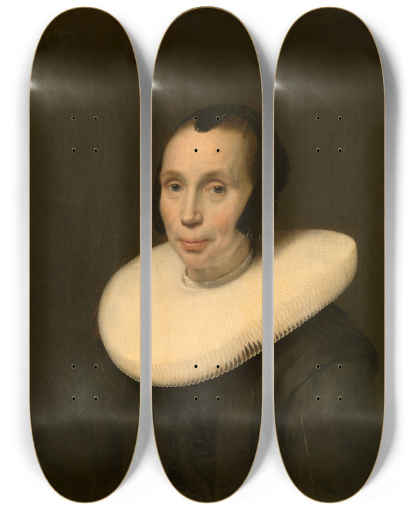 Triptych art skateboard deck of Abraham De Vries Portrait Of A Woman_2 by Abraham de Vries (1585-1650)
