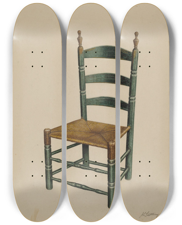 Triptych art skateboard deck of John Cutting Ladder Back Chair by John Cutting