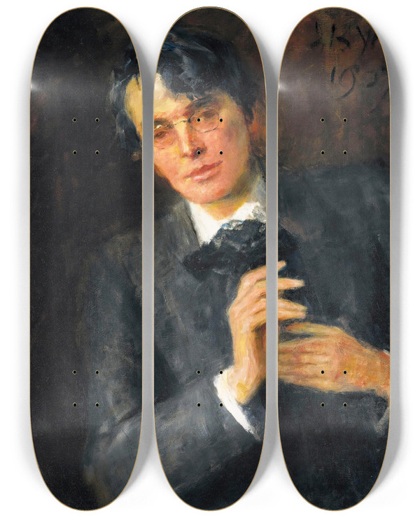 Triptych art skateboard deck of John Butler Yeats Portrait Of William Butler Yeats by John Butler Yeats (1839-1922)