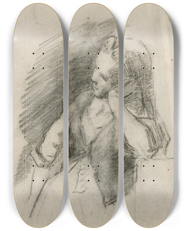 Triptych art skateboard deck of Matthijs Maris Halffiguur Van Meisje Het Hoofd Steunend Met De Hand by Matthijs Maris (1839-1917)