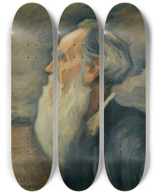 Triptych art skateboard deck of Leonid Pasternak Portrait Of Leo Tolstoy by Leonid Pasternak (1862-1945)