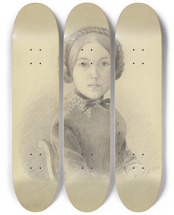 Triptych art skateboard deck of Johann Jakob Hoff Bildnis Mathilde Hoff Schwester Des Knstlers_1 by Johann Jakob Hoff (1838-1892)