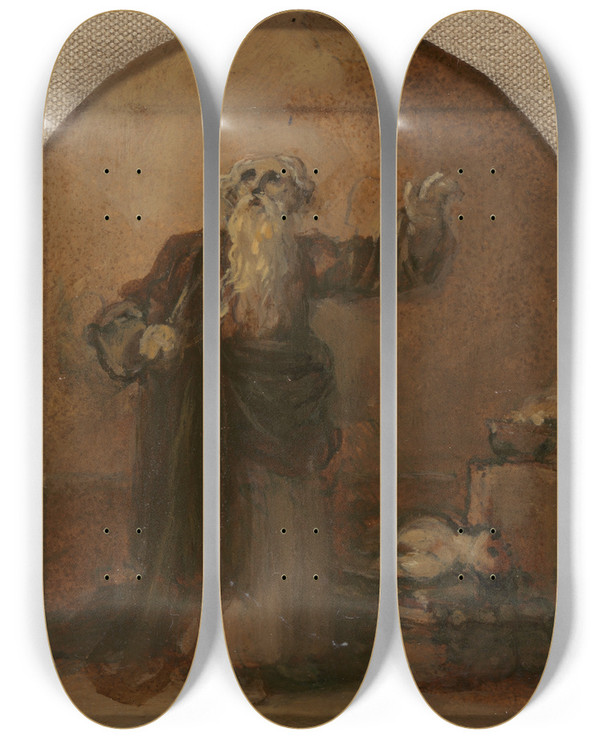Triptych art skateboard deck of Robert Smirke Abraham And Isaac by Robert Smirke (1752-1845)