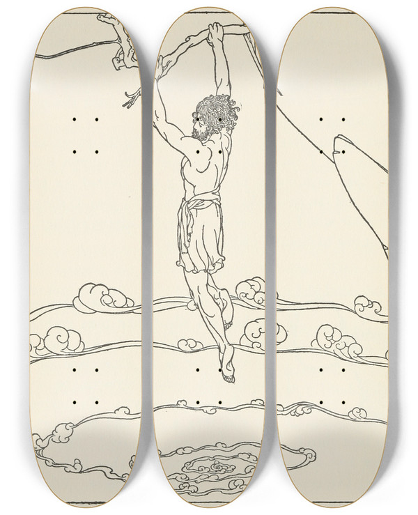 Triptych art skateboard deck of Padraic Colum The Childrens Homer Pl 45 by Padraic Colum (1881-1972)