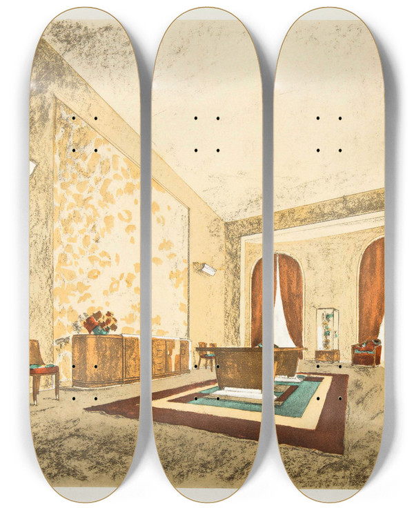 Triptych art skateboard deck of Je Leleu Salle Manger by J.E Leleu (19-)