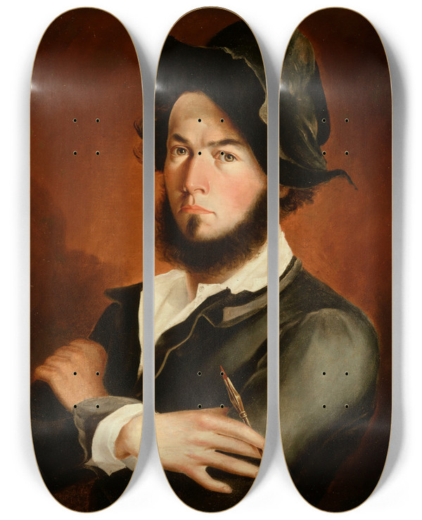 Triptych art skateboard deck of Frederick E Cohen Self Portrait by Frederick E Cohen (1818-1858)