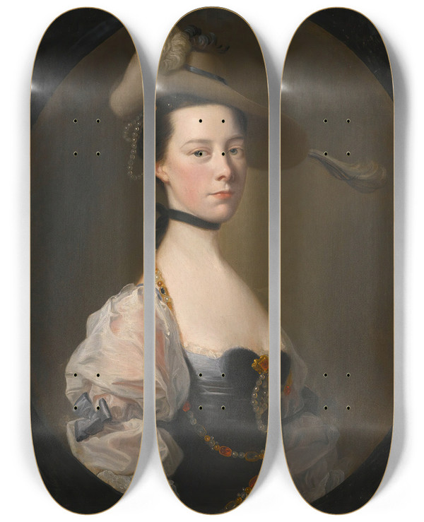 Triptych art skateboard deck of Joseph Wright Of Derby Portrait Of A Lady by Joseph Wright Of Derby (1734-1797)