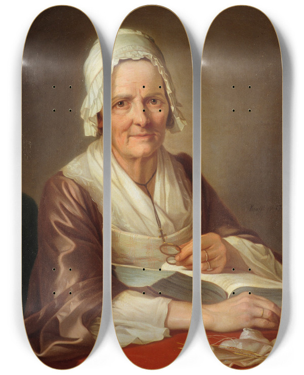 Triptych art skateboard deck of Per Krafft The Elder Old Woman by Per Krafft The Elder (1724-1793)