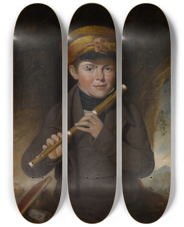 Triptych art skateboard deck of John Opie John Gurney Jr The Little Fluteplayer by John Opie (1761-1807)