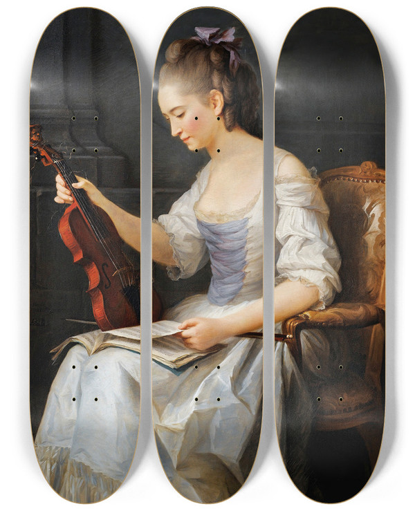 Triptych art skateboard deck of Anne Vallayercoster Portrait Dune Violoniste by Anne Vallayer-Coster (1744-1818)